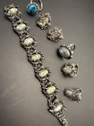 Vintage Abalone Shell Mermaid Jewelry Lot Bracelet Rings Earrings Silver Tone