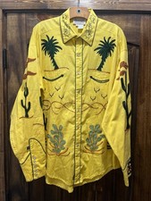 Rockmount Ranch Wear Tru-West Men's Yellow Embroidered Snap Western Shirt M