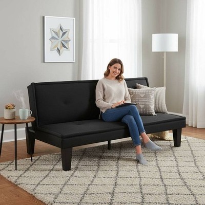 Convertible Futon Sofa Bed Twin Sleeper Faux Suede 5 Reclining Positions Tufted