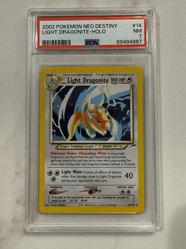 Pokémon Neo Destiny Holo Rare Card Light Dragonite 14/105 PSA 7