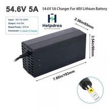 54.6V 5A Smart Fast Charger DC 5.5x2.5mm Plug For 48V Lithium Li-ion Battery