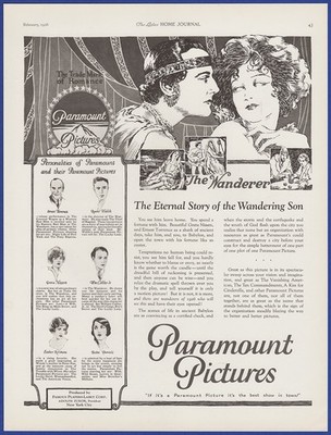Vintage 1926 PARAMOUNT PICTURES The Wanderer Silent Movie 20's Print Ad