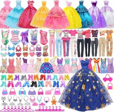 101PCS Barbie Clothes Doll Fashion Wear Clothing Outfits Dress up Gown Shoes Lot