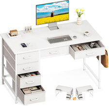 New Computer Desk with 6 Drawers, 40 Inch Small Desk with Storage, Reversible De