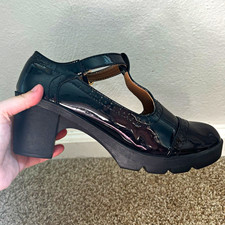Women s Black Mary Jane Block Heel Buckle Rou...