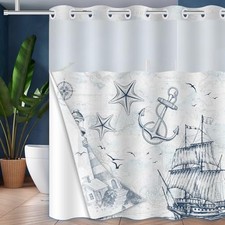 Ocean Themed Bathroom,Beach Lighthouse Nautical Shower Curtain Bathroom White