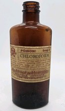 Antique Victorian Amber Glass Apothecary CHLOROFORM Brown Glass POISON BOTTLE
