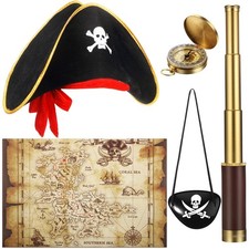 Pirate Monocular Telescope Treasure Map Pocket Compass Pirate Hat Skull Print...