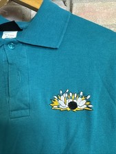 Vintage Bowling Polo Shirt Mens Medium Green Amazing Bowling Pin Patch