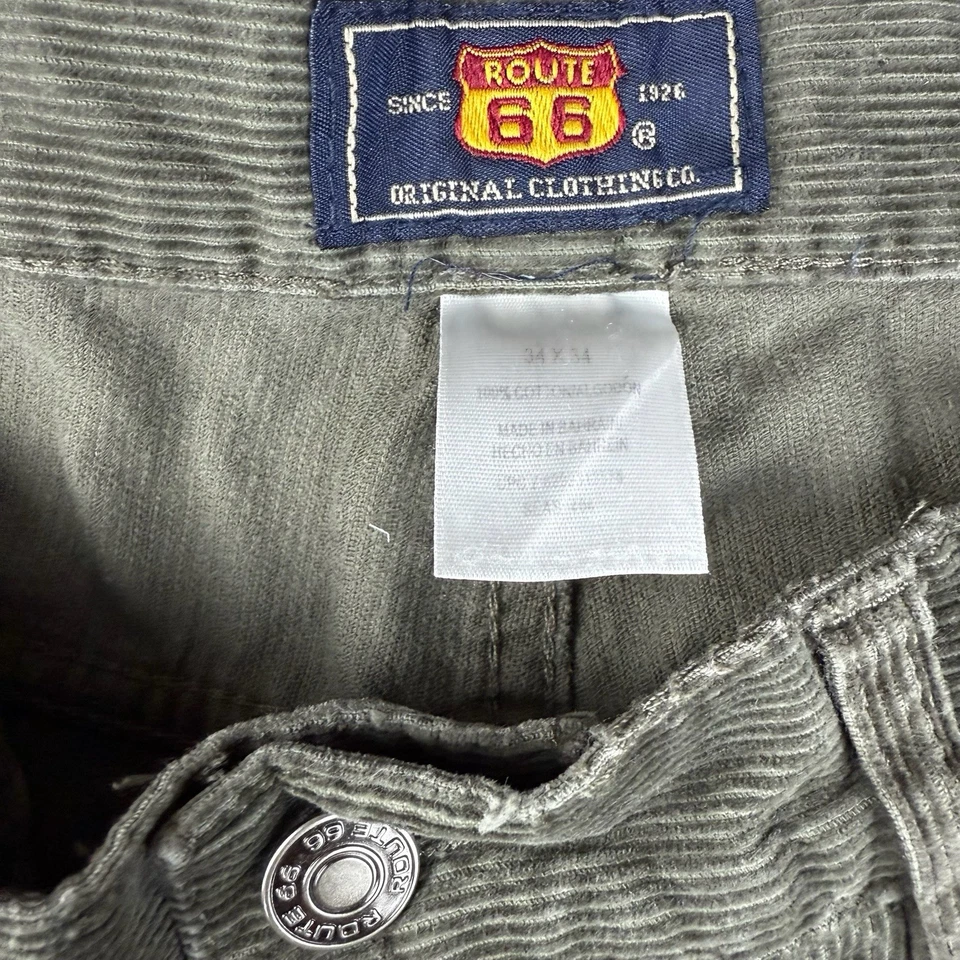 Pantalones de pana Y2K Route 66 para hombre 34x34 verde pierna recta informales clásicos retro Foto 3 de 4