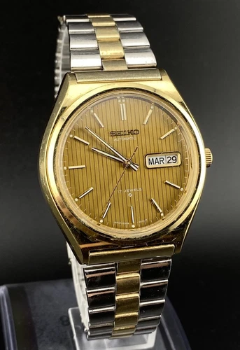 Vintage Seiko Automatic Day Date 17 Jewels Classic Two Tone St.Steel Mens Watch