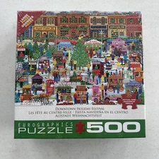 NEW Eurographics Christmas Jigsaw Puzzle Downtown Holiday Festival 500 Pc USA
