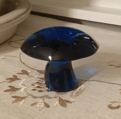 Vintage MCM Viking Glass Mushroom Bluenique 3" Cap Paperweight