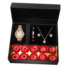 Gifts for Women Jewelry Sets, 4 Pieces Rose Gold Women's Watch Necklace