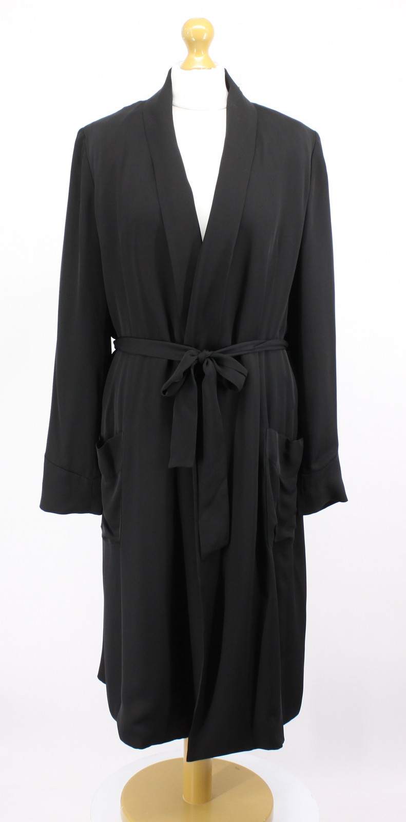 BLK DNM COAT 19 WOMENS 100% SILK TIE BELT LONG BLACK M RRP £595 AD