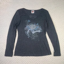 Y2K Harley Davidson Buffalo New York Dark Grey Long Sleeve Top Tshirt - Size XL