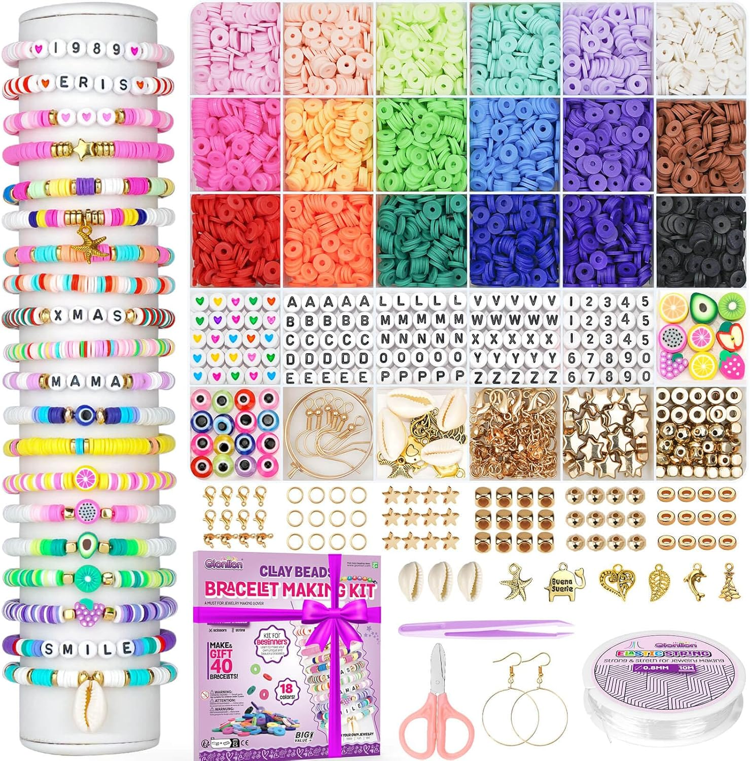 Friendship Bracelet Kit with 5200 Pcs Clay Beads for Concert Merch and DIY Crafts