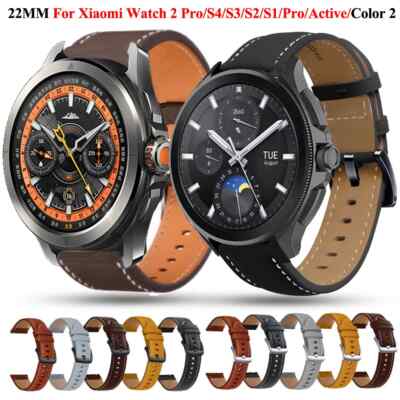22MM Leather Strap for Xiaomi Mi Watch S4 Sport S3 S2 S1 Color 2 / A2 Pro Band