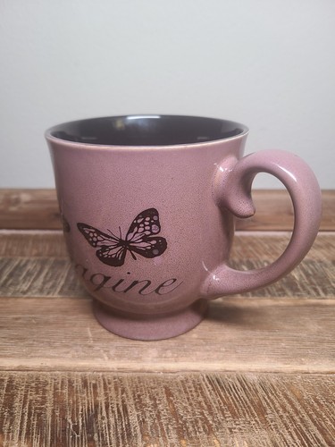 New NWT Pfaltzgraff Stoneware Pink/Black Butterfly Imagine Footed Mug - Picture 4 of 8