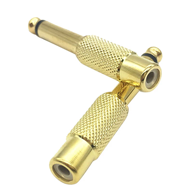 2Pcs 1/4" 6.35mm Mono-Male Jack to RCA Female Plug Audio Adapter Cable Converter - Image 2 of 4