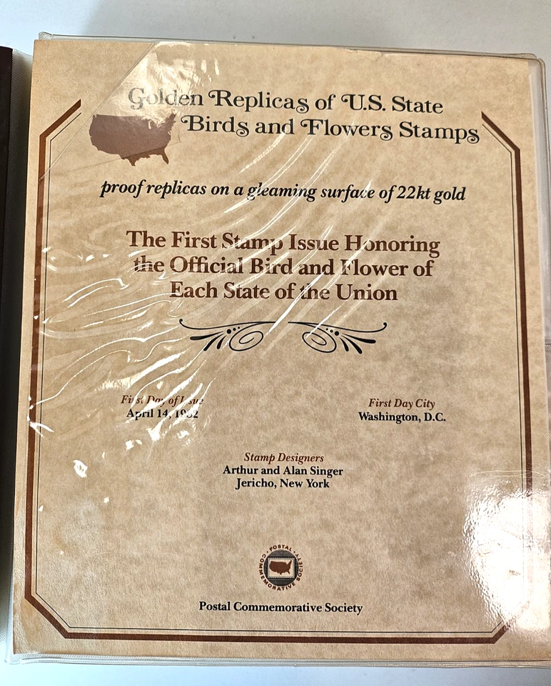 US State Birds & Flowers 1982 Stamp Album 1st Day Covers w 22kt Gold Replicas DC - Image 2 of 4