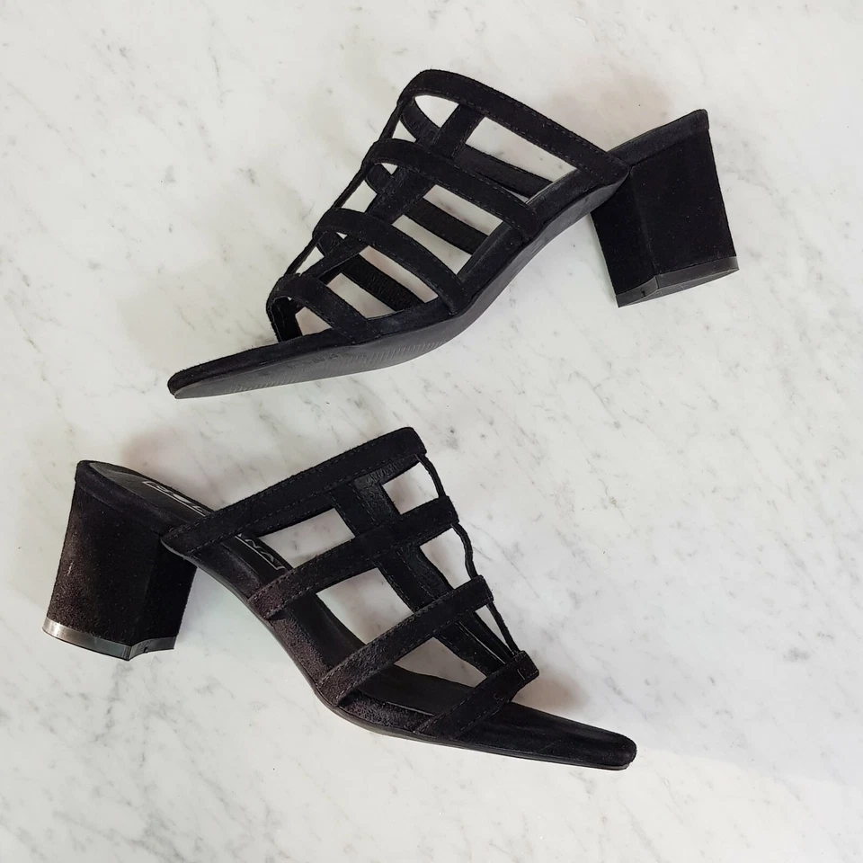 [ SOLSANA ] Женские черные Spencer Mules клетка каблуки туфли RRP $179 | Размер 38 евро - Изображение 2 из 4