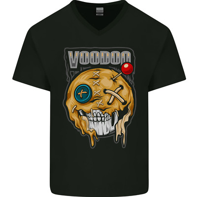 Voodoo Doll Skull Evil Spirits Dark Magic Halloween Mens V-Neck Cotton T-Shirt