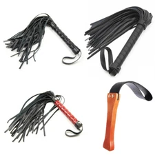 Flogger BDSM Whip Wooden Handle Paddle Spanking Punish Slave Bondage Torture SM