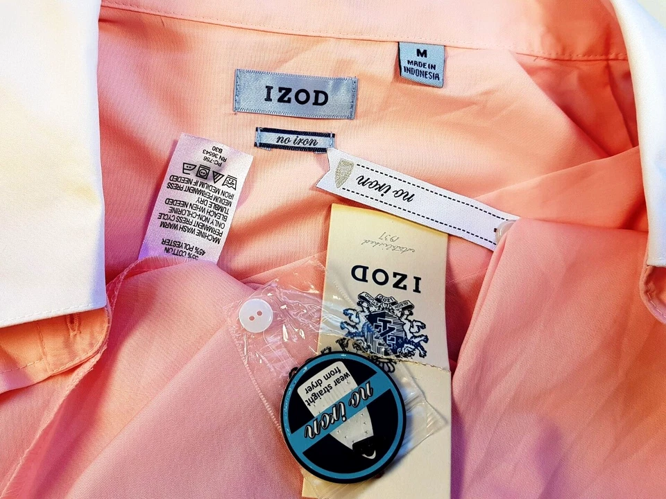 CAMISA DE NOCHE FORMAL IZOD Mujer Rosa L/S Puños Franceses Cuello/Puños en Contraste - M Foto 3 de 4