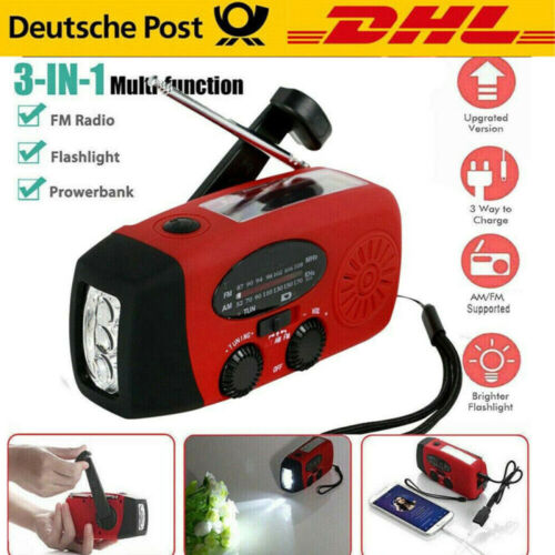 Solar Radio Kurbelradio Notfall AM/FM mit USB Handyladefunktion Taschenlampe DHL - Bild 1 von 19