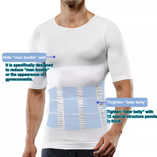 Men's Tummy Control Body Shaper Tops Hide Gynecomastia Chest Fat Shirt Shapewear - Picture 6 of 38