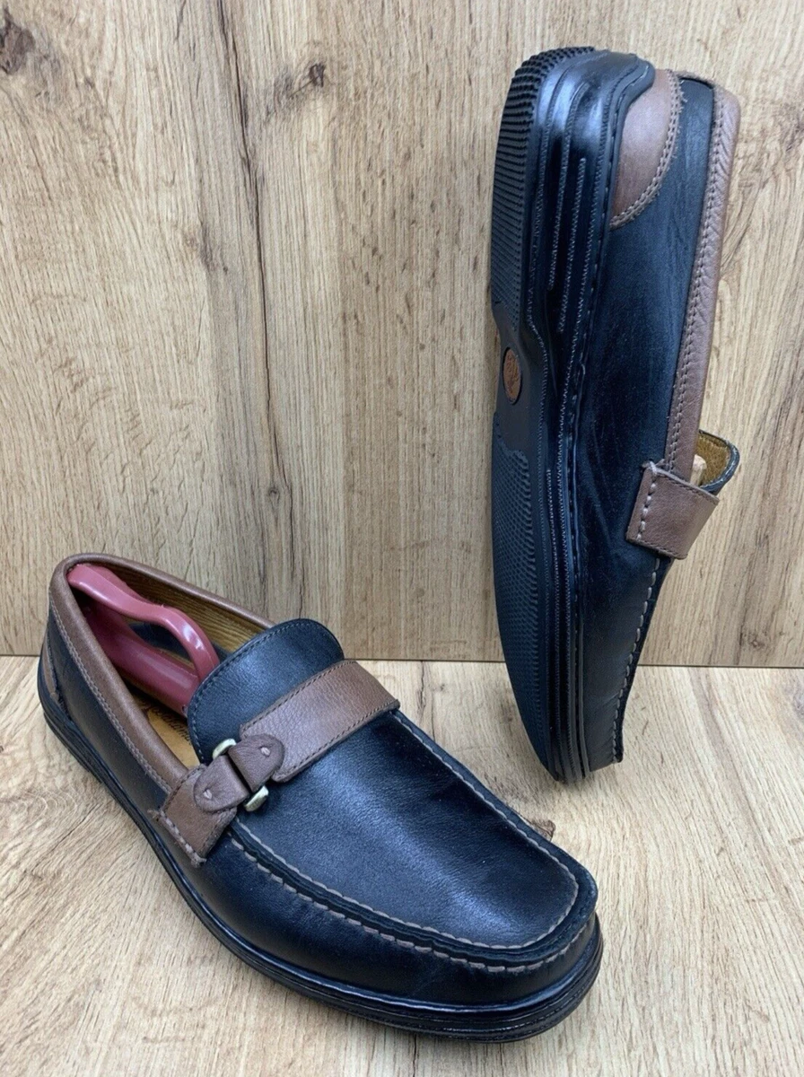 Tommy Bahama Men’s Black Leather Contrast Stitch Penny Loafers - 8M Tommy Bahama Leather Upper Black Casual Shoes for Men for  main image 2