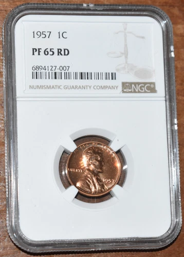 USA 1957 Lincoln Wheat Cent NGC Graded Gem Coin Proof PF 65 RD