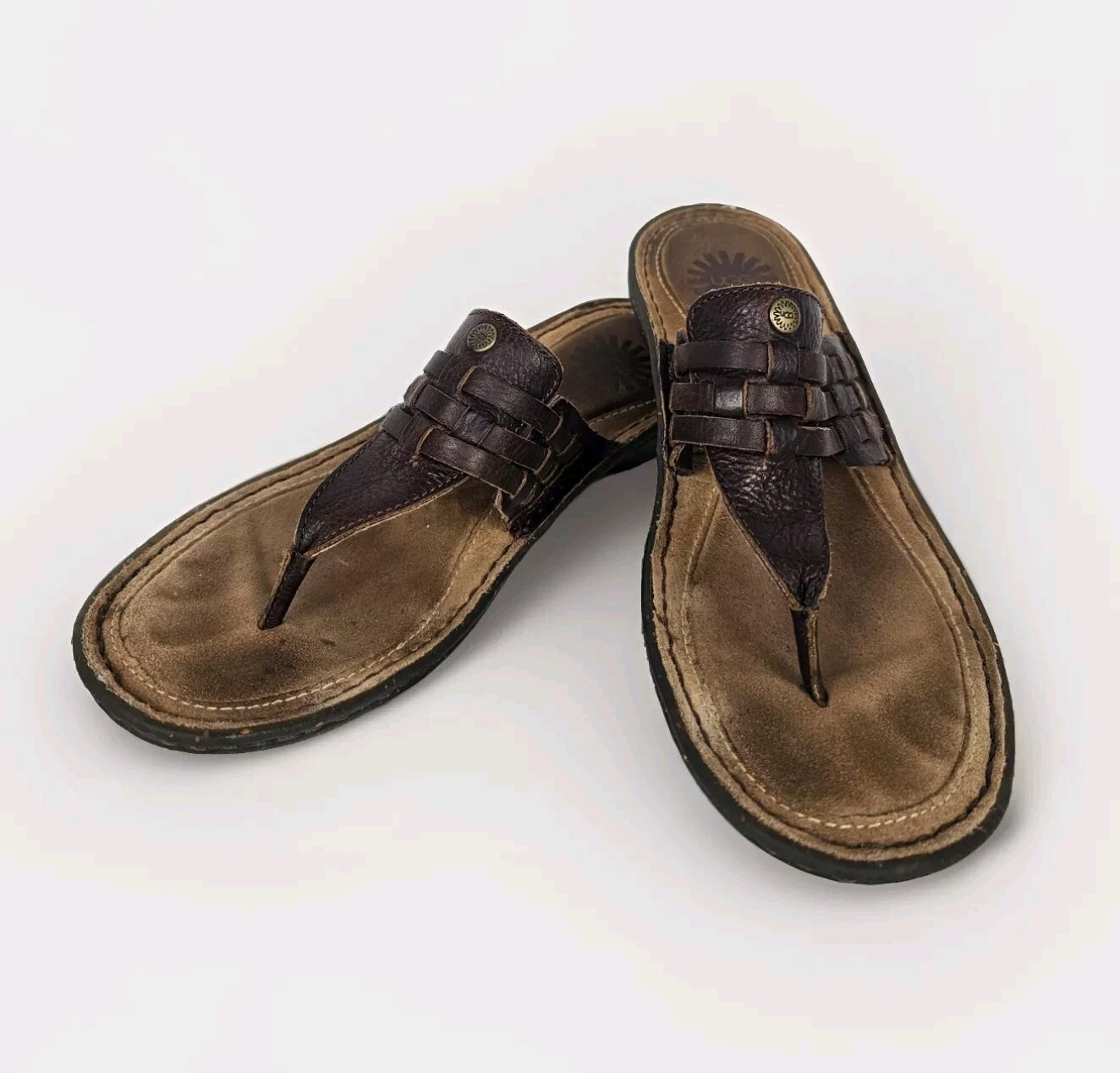 Sandali infradito infradito infradito UGG marroni in pelle taglia 8 ottime condizioni