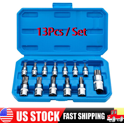 NEW 13pcs Torx Star Sockets & Bit Set Male Female E-torx Security Bits 3/8 Drive
