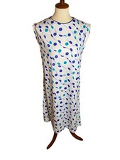 Vintage 60s White And Blue Polka Dot Mod Dress. Size 16.5
