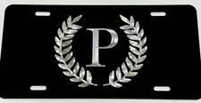 Engraved Custom Letter Monogram Big Crest Car Tag Diamond Etched License Plate