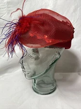 Scala Red Hat Society Wool Pillbox Hat Size 7 1/8 NWT