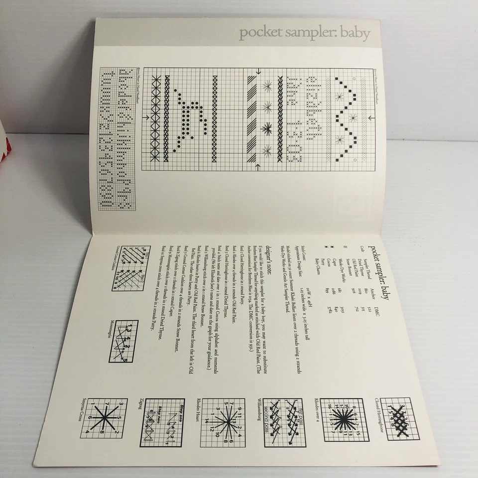 Muestreador de bolsillo bebé contado punto de cruz folleto de tabla de instrucciones Cecilia Turner Foto 3 de 4