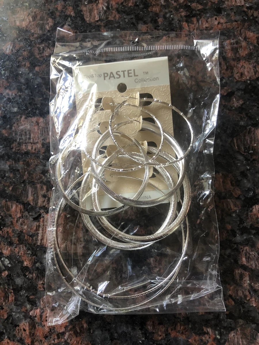 New Top And Top Pastel Collection Silver Hoop Circle Earrings Lot Of 4 Pair