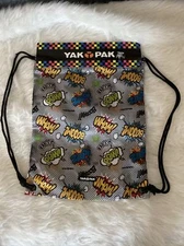 New! Yak Pak Carrysack Sack Comic Strip Checked Cinch Bag Tote