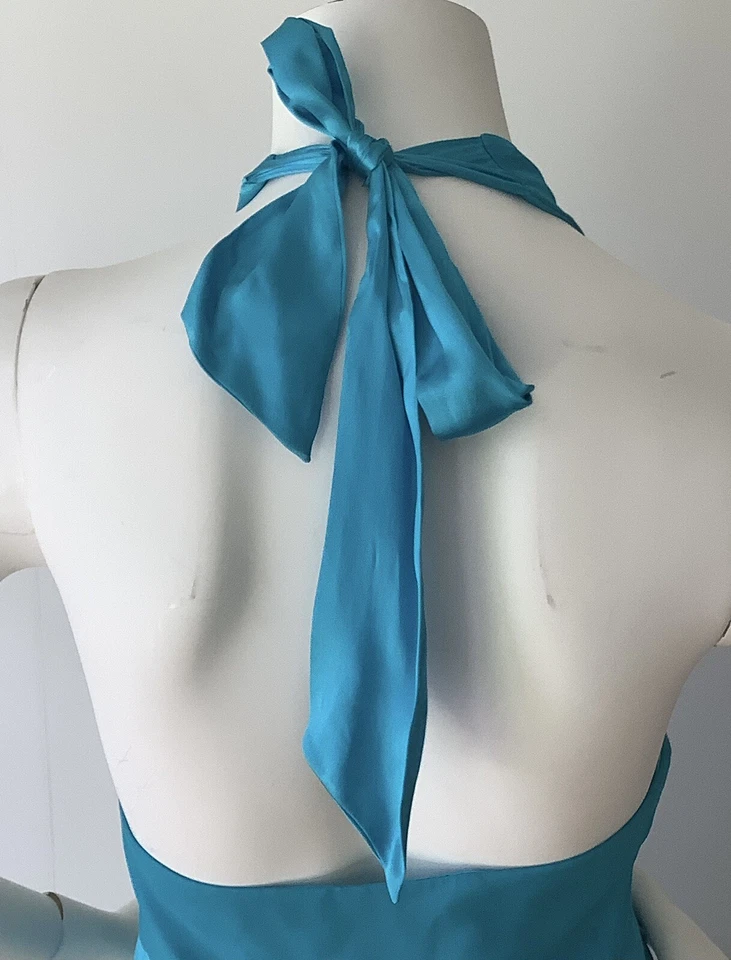 Vestido de festa/casamento turquesa DONNA RICCO surplice halter seda chiffon (tamanho 18W - Imagem 3 de 4