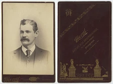 CAB PHOTO MAN W/ MUSTACHE FROM PITTSBURGH, PA, STUDIO PORTRAIT BY MORRIS