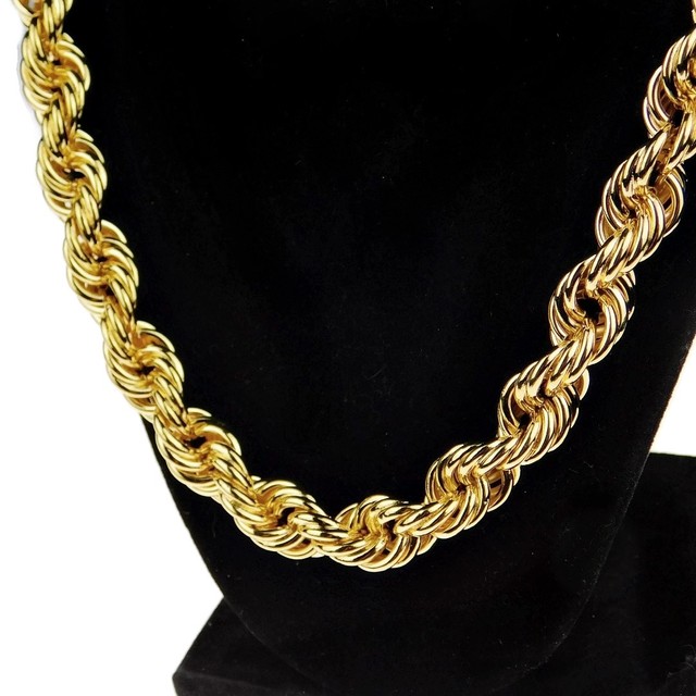 Men's 14K Gold Plated Rope Chain 30" x 12mm Thick 1980's Rapper Hip Hop