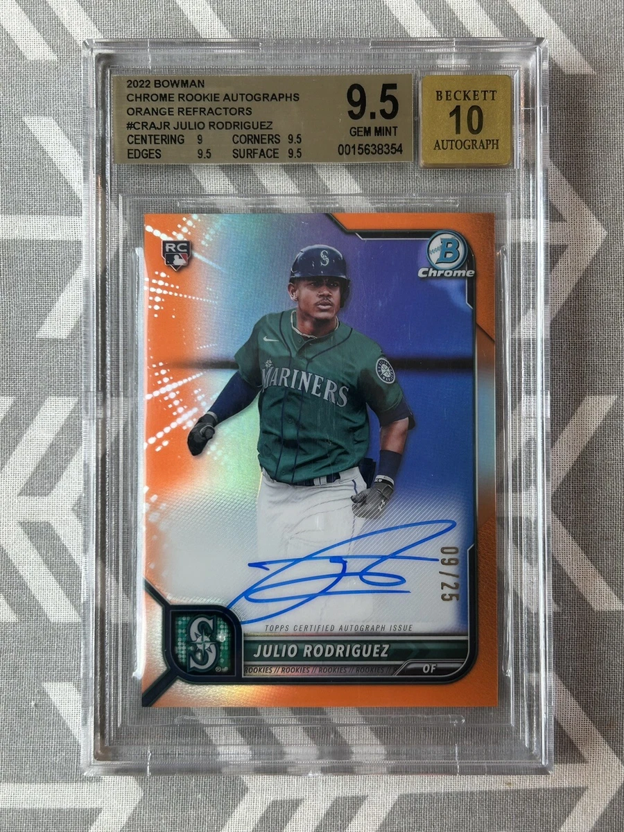 2022 Bowman Chrome Julio Rodriguez Orange Rookie Auto 09/25 BGS-9.5 Auto-10