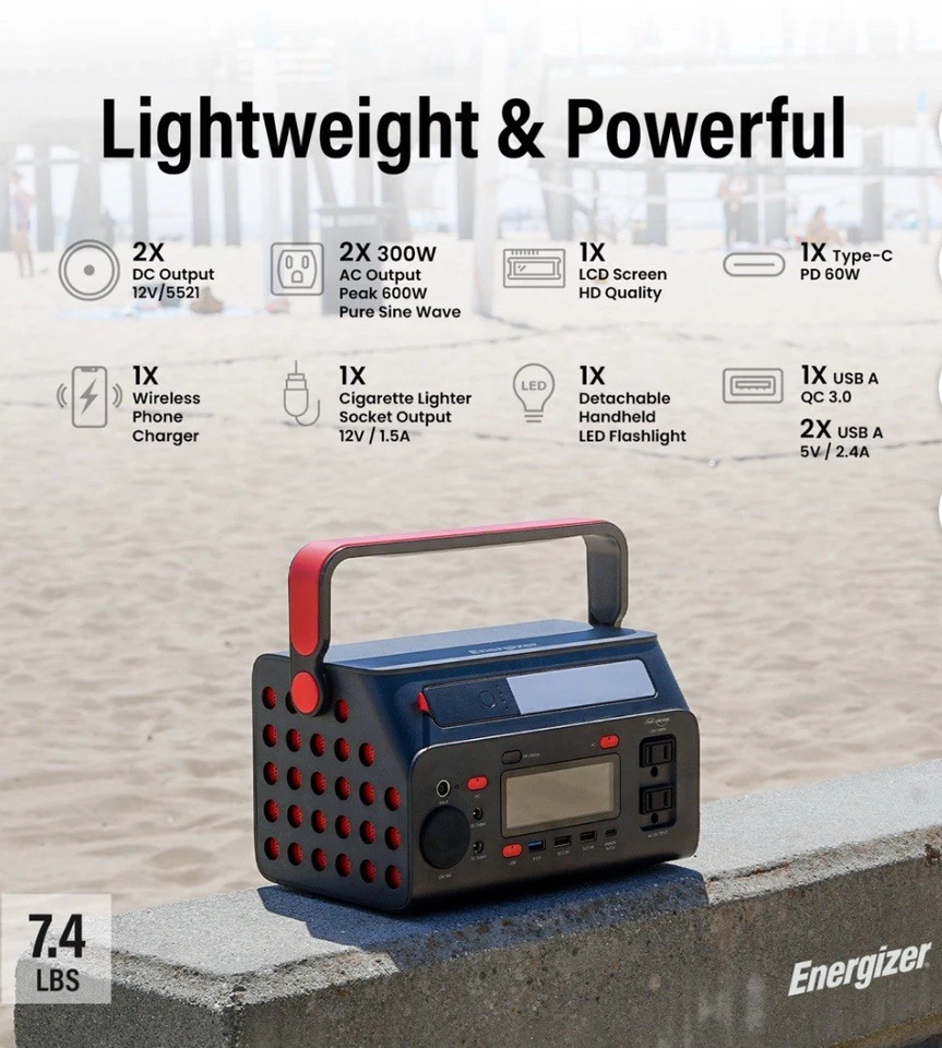 ENERGIZER 300W Portable Power Station Solar/AC Charge w/Flashlight Carrying Case - Image 3 of 4