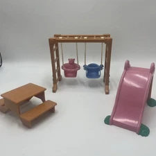 Fisher Price Loving Family Dollhouse Backyard Swing Set Slide Picnic Table