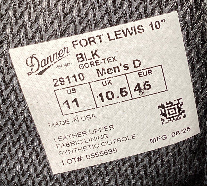 Danner Fort Lewis Men's 10" Leather Waterproof Plain Toe Boot Black Size 11 D