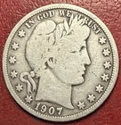 1907 Barber Silver Half Dollar. Free Shipping