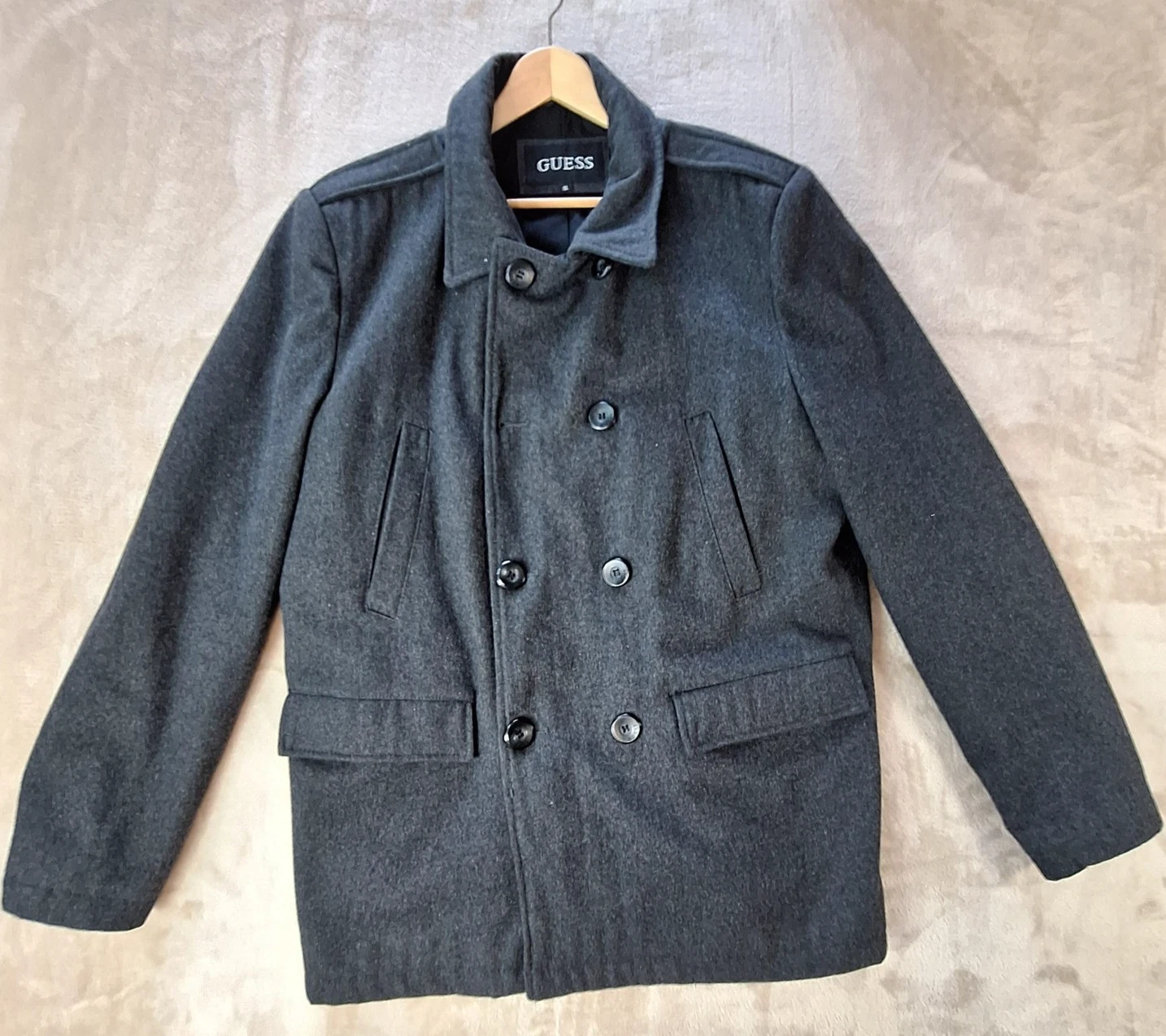 Guess Coat Mens XL Gray Pea Coat Full Zip Button Front Winter Jacket 14AB169